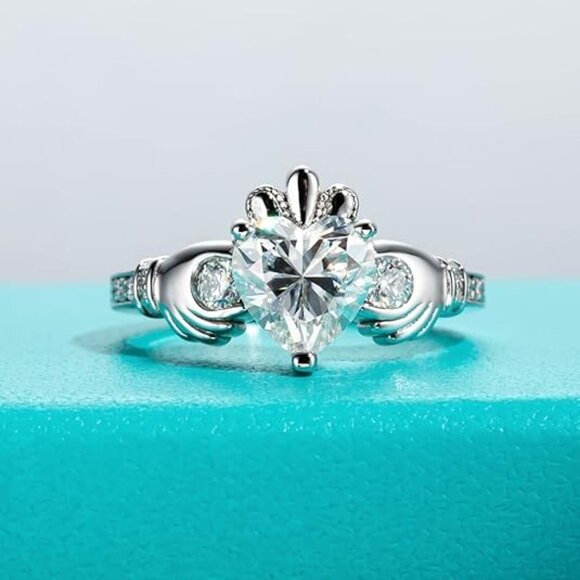 2.33cttw Moissanite Claddagh Irish Celtic Knot Crown Ring D Color VVS1